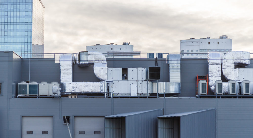 Large, roof-based commercial air conditioning units.